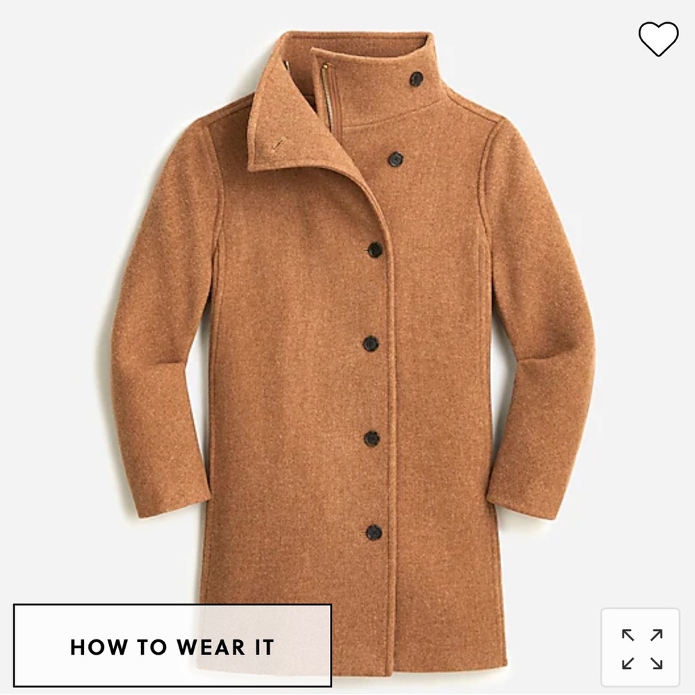 J. Crew Villa coat in Italian stadium-cloth NEW, size 4, Relaxed Fit, BRWN Camel